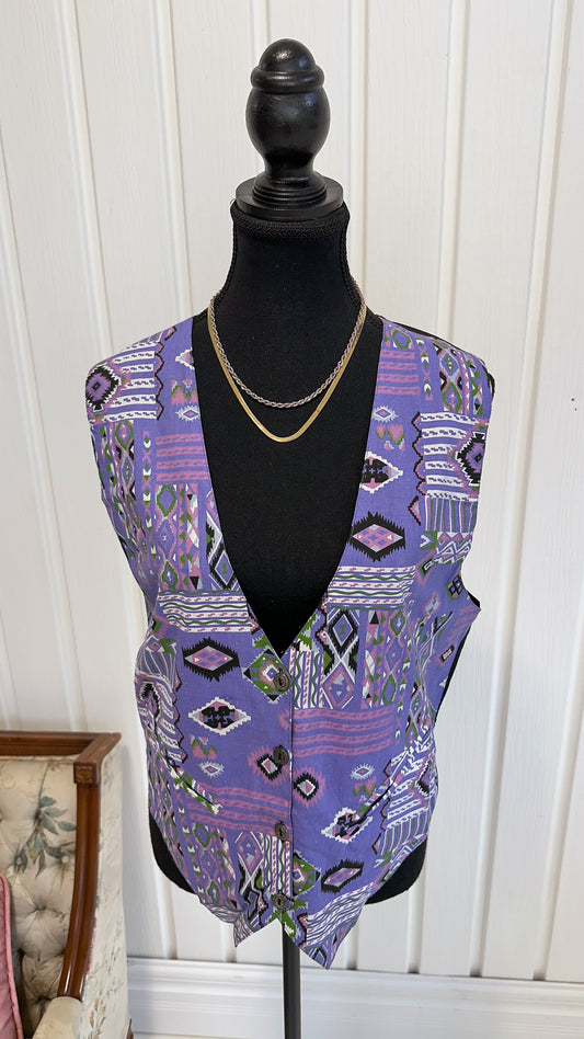 Purple patterned sleeveless jacket - small