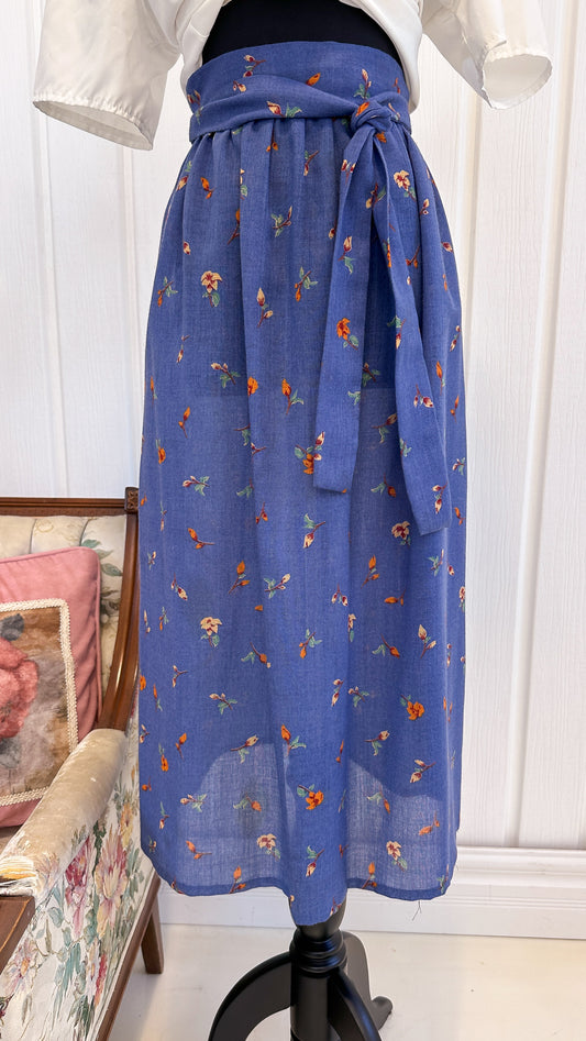 Orange floral blue skirt - small