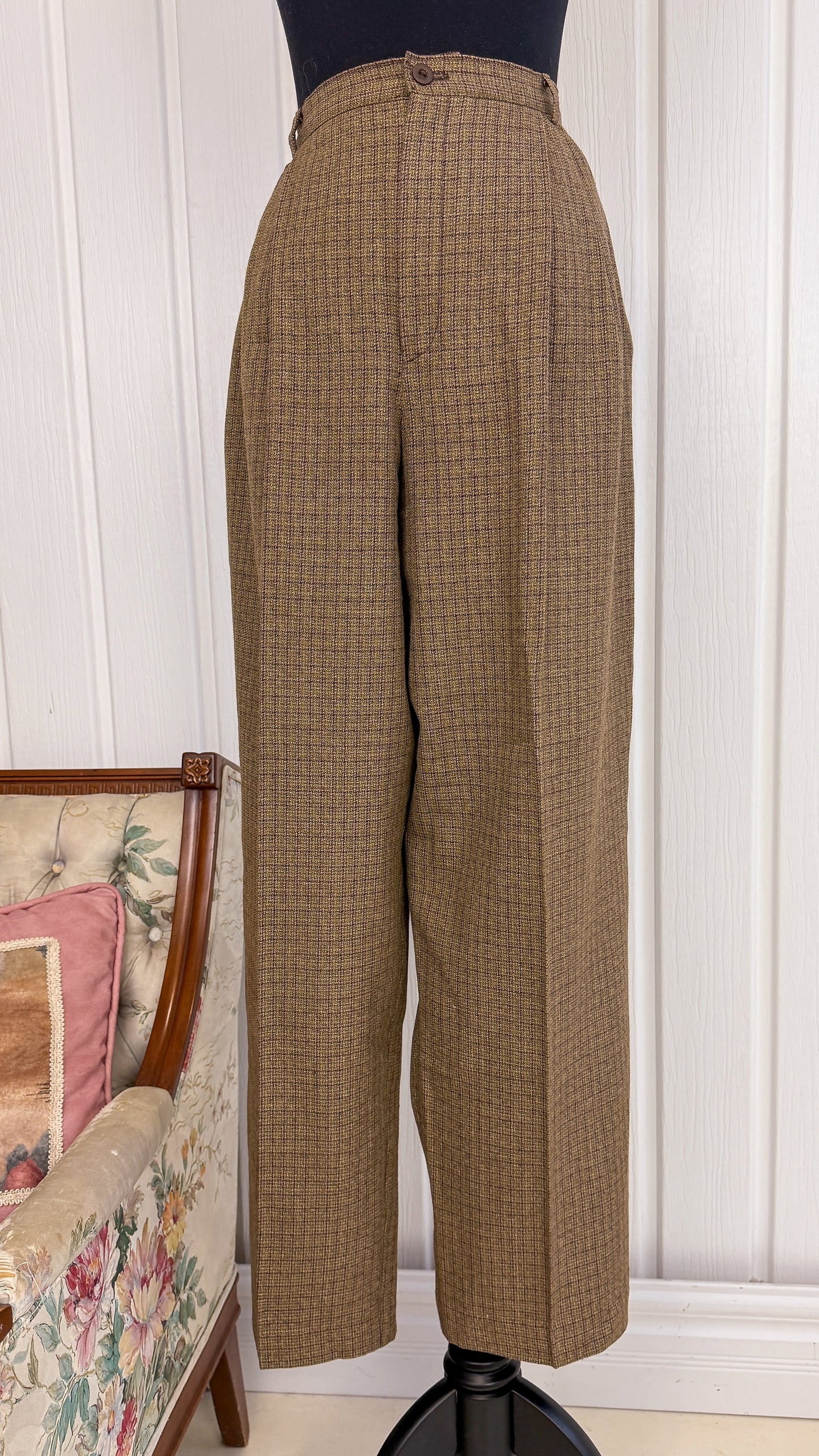 beige yellow plaid pants - medium