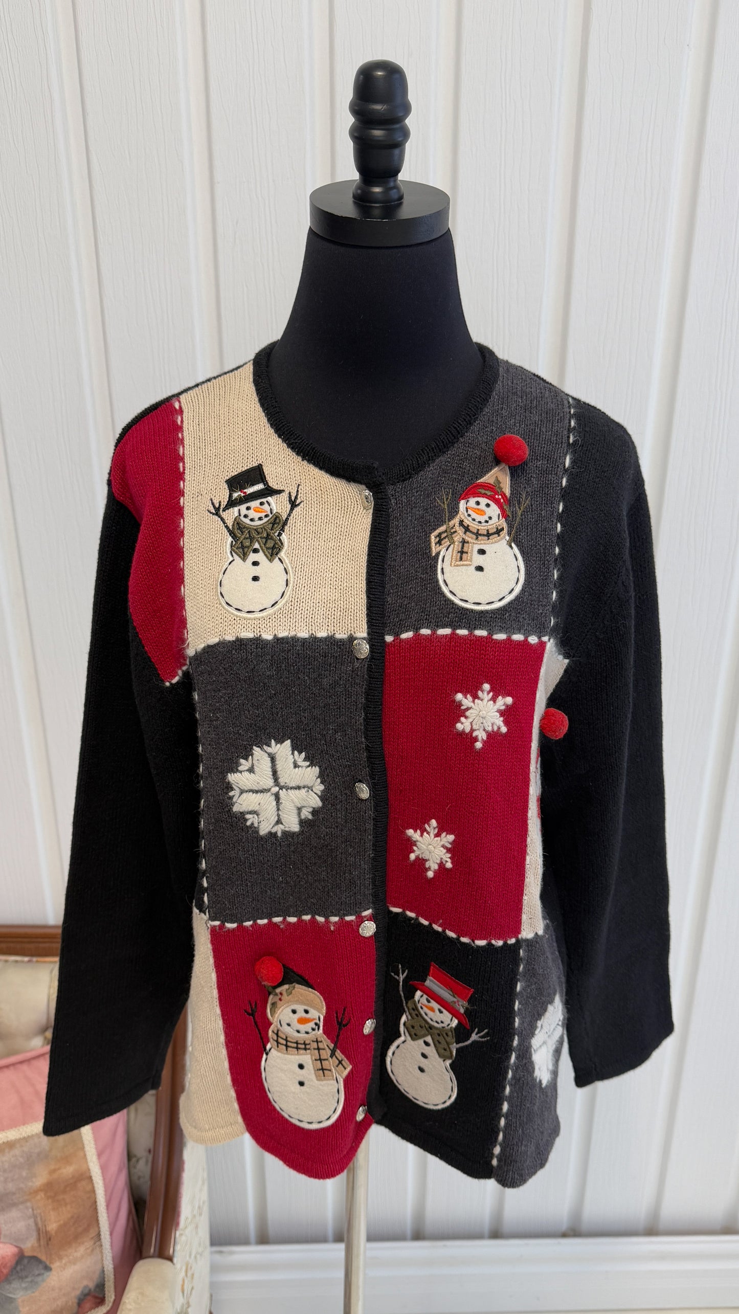 Black Snowmen Cardigan - Medium