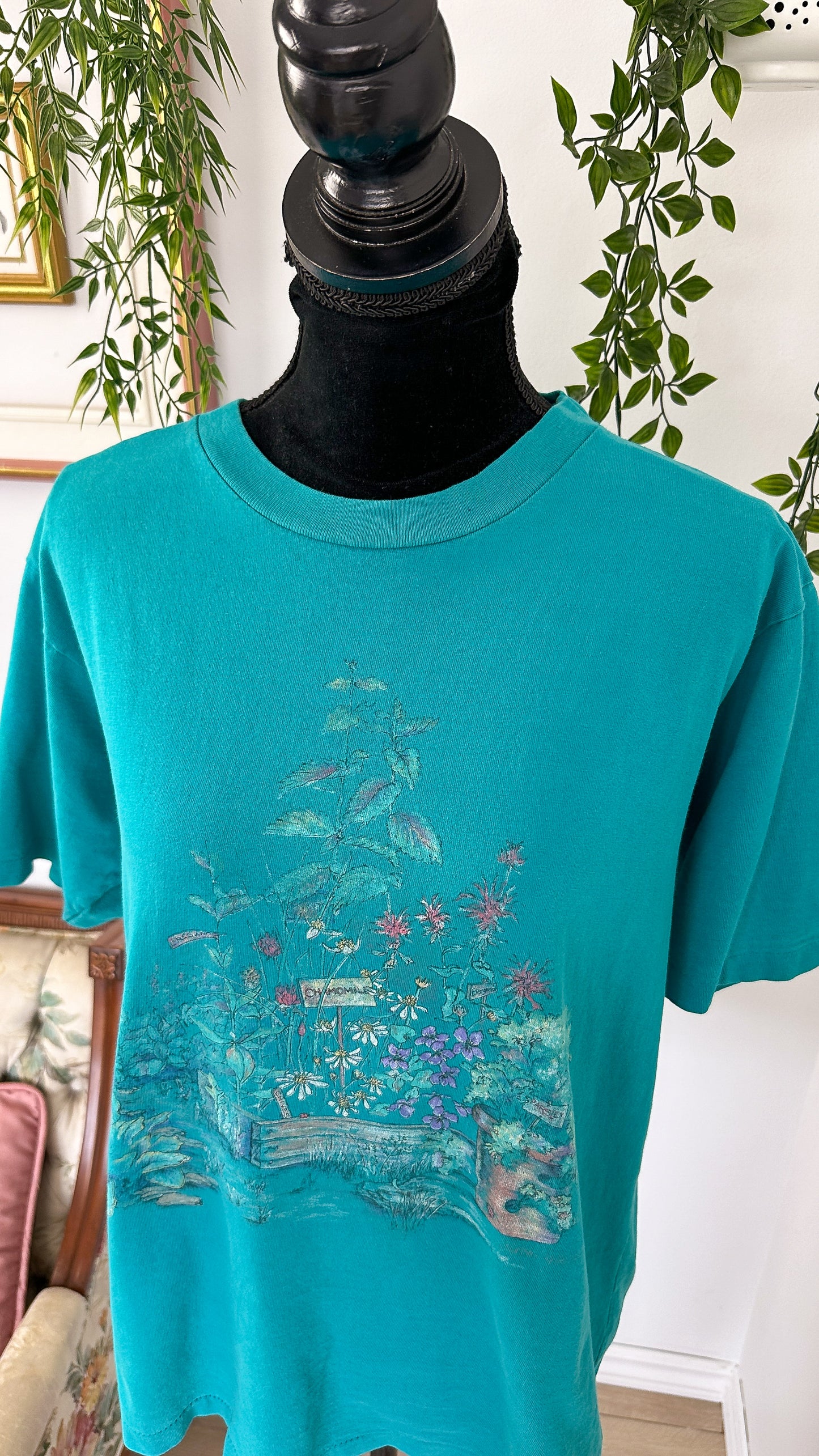 T-shirt turquoise fleuris - medium