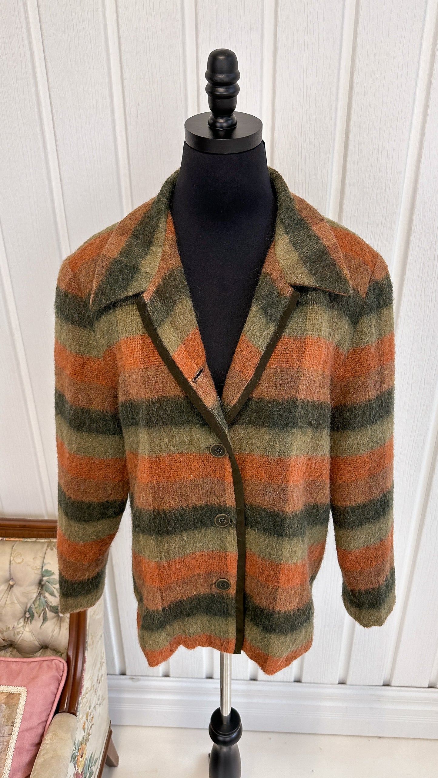 Orange and green striped mohair jacket - large