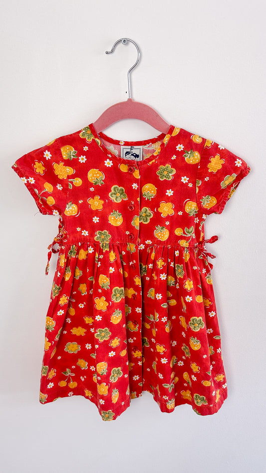 Enfant- robe rouge motifs fraises et fleurs- 3