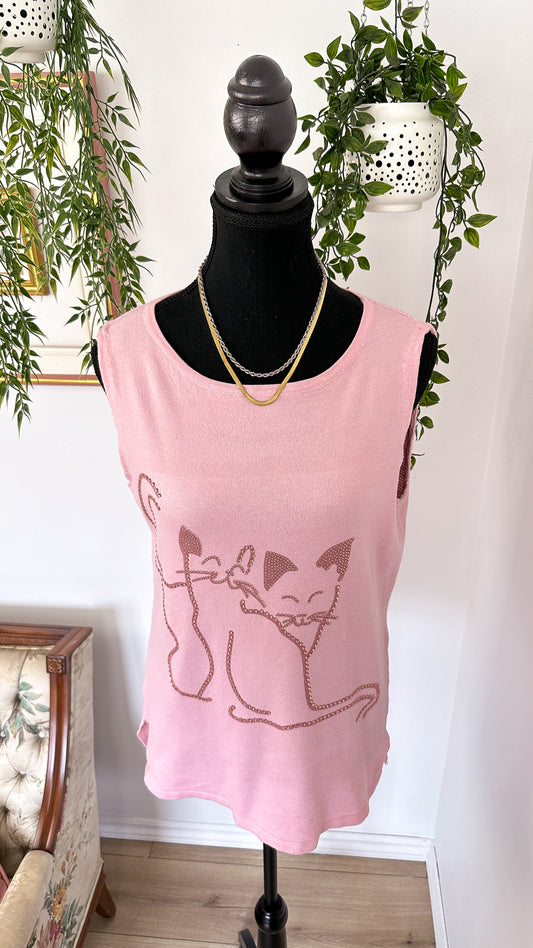 Haut rose motifs de chats brillants- small