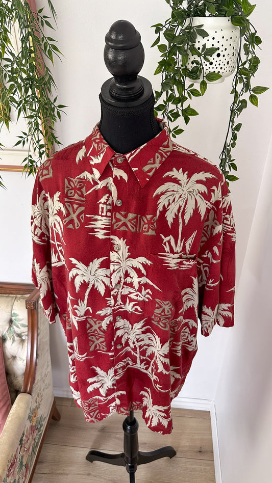 Beige palm tree red blouse - x-large