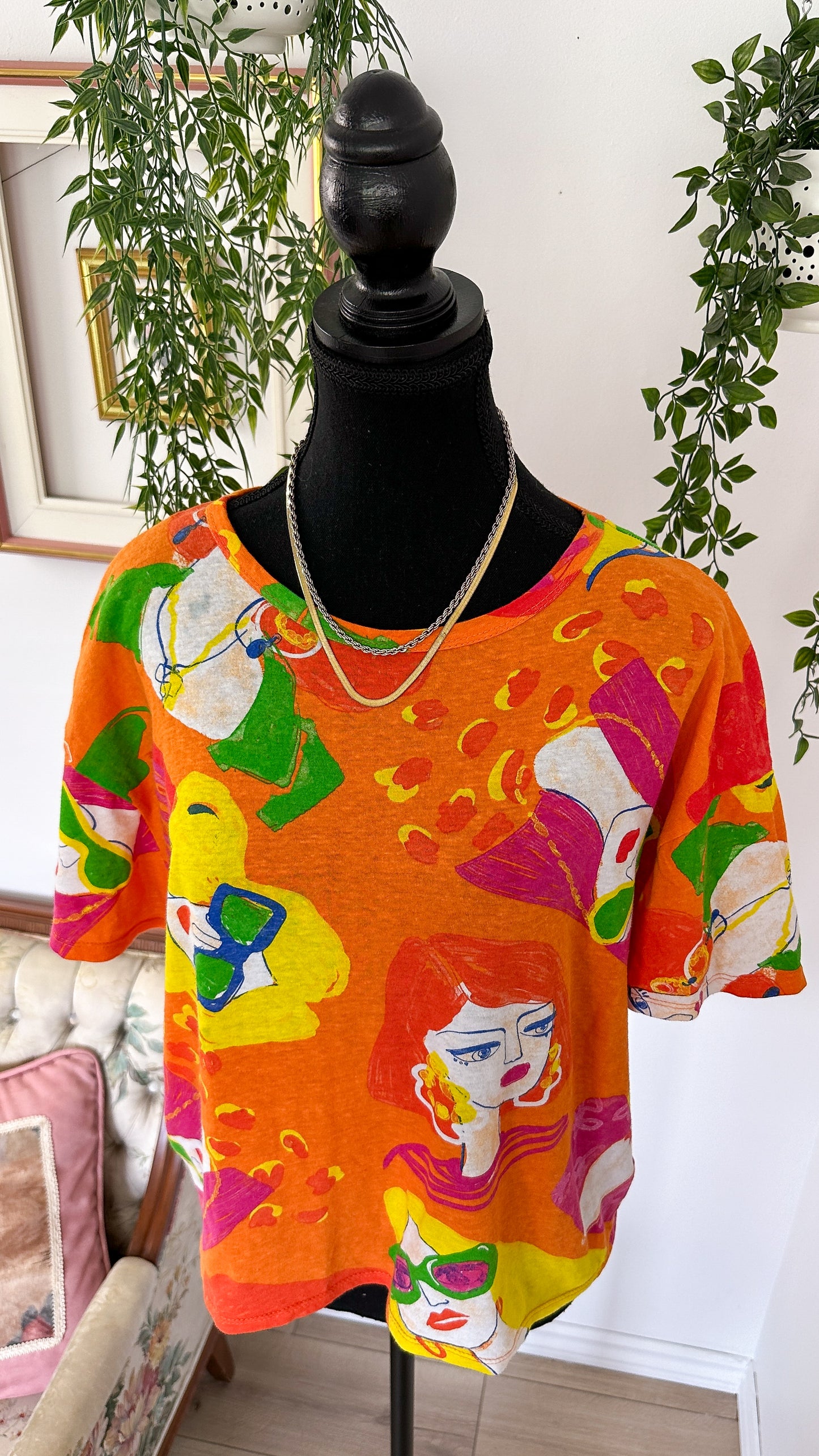 T-shirt orange motifs femmes- large