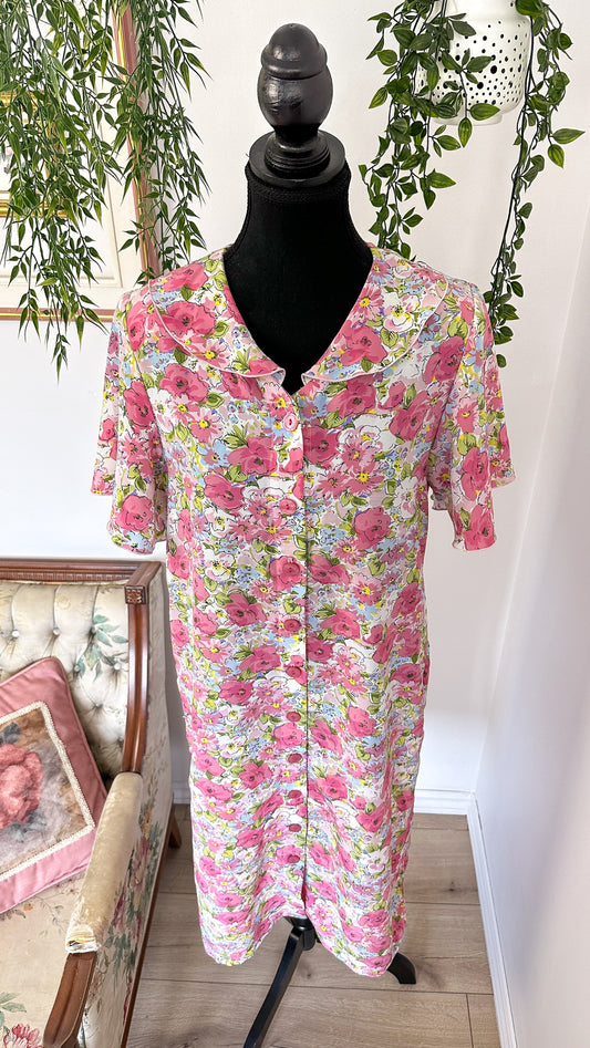 Pink floral shirt dress - large