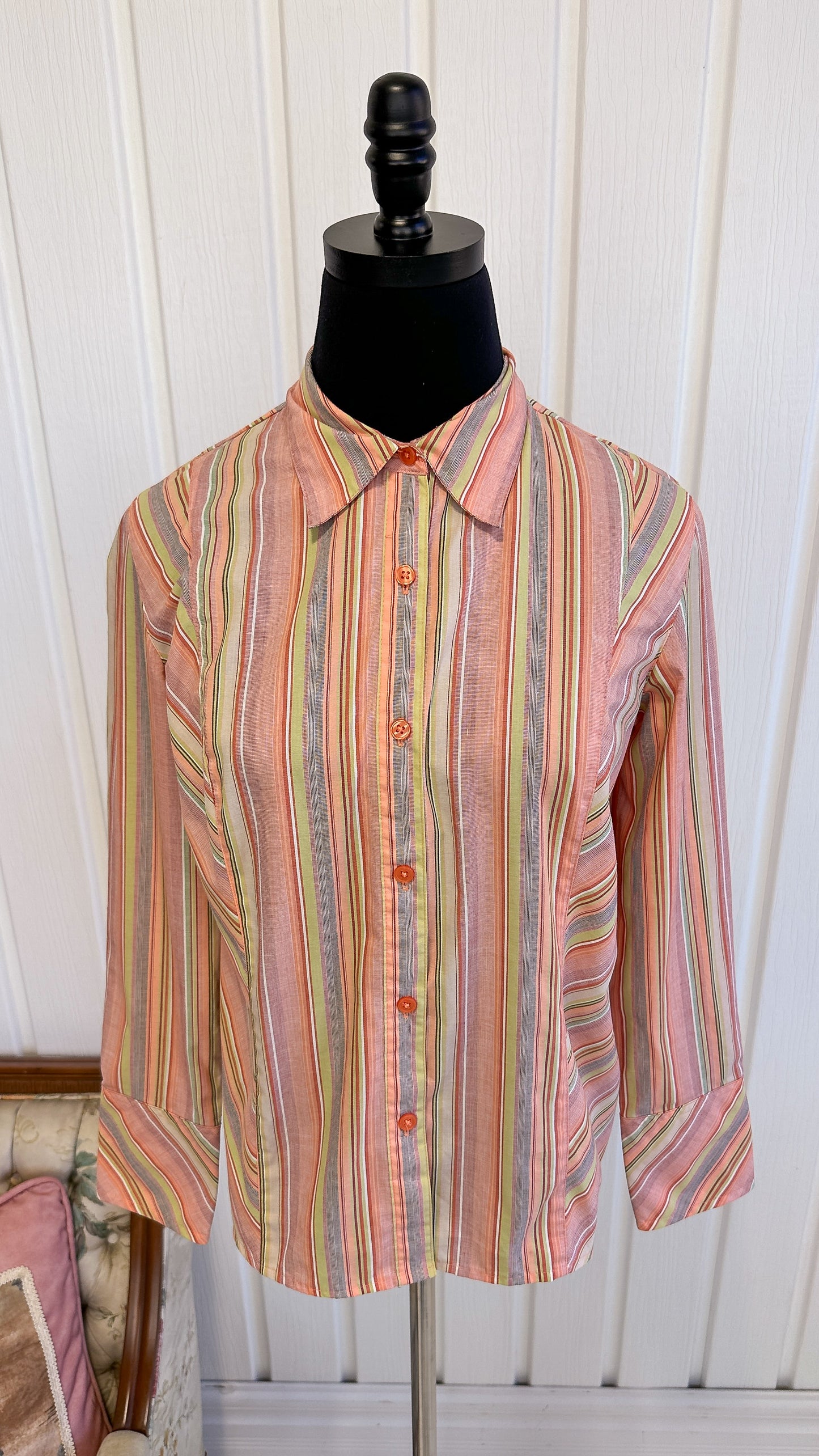 Pink and green striped blouse - medium