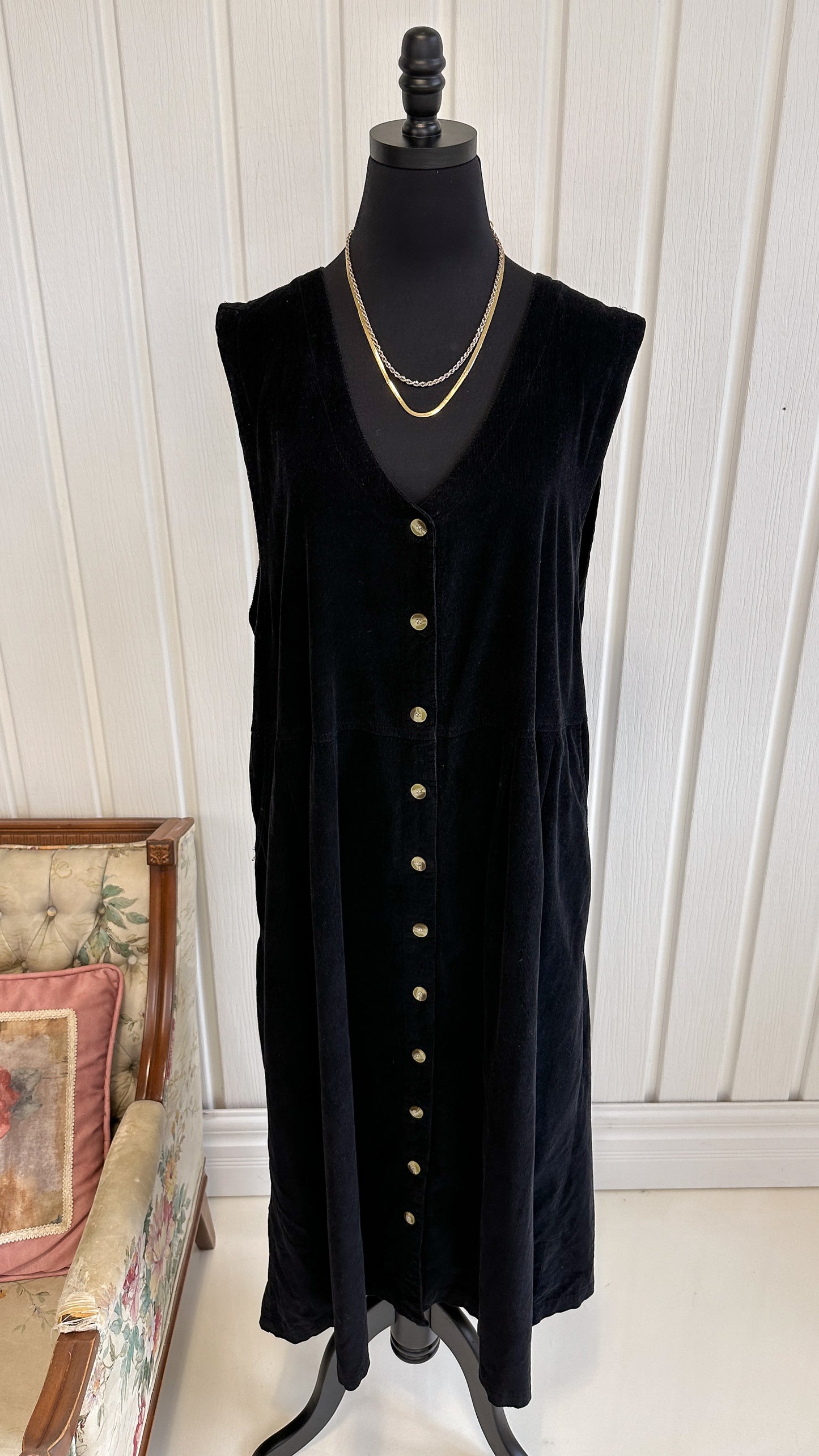 Black Corduroy Shirt Dress - Plus Size