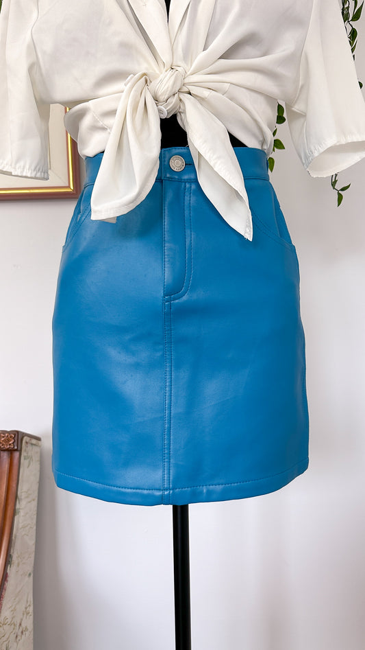 Blue faux leather skirt - small