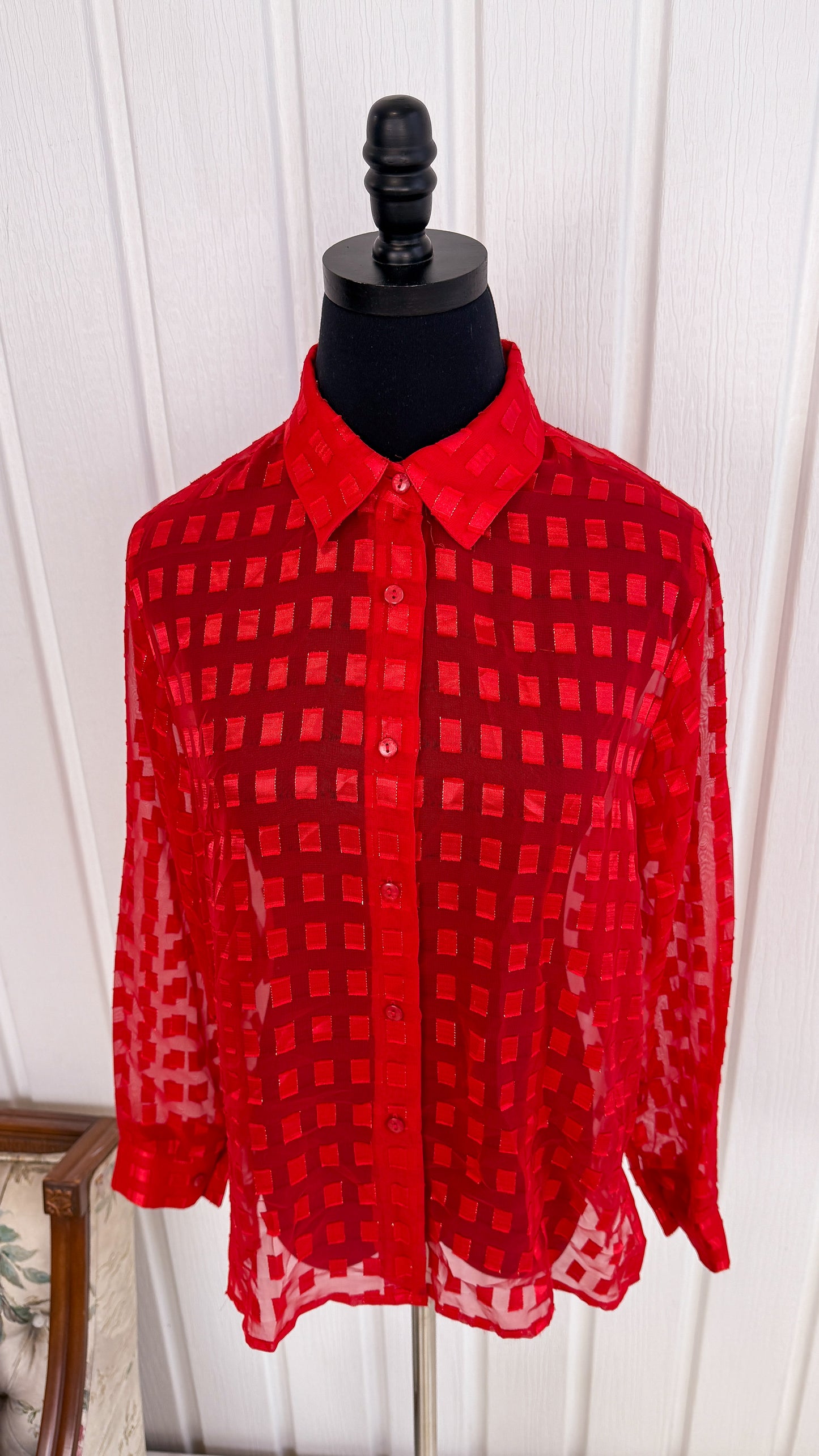 Semi-sheer red blouse - medium