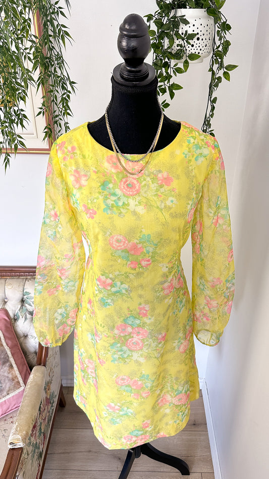 Yellow dress with pink flowers - medium