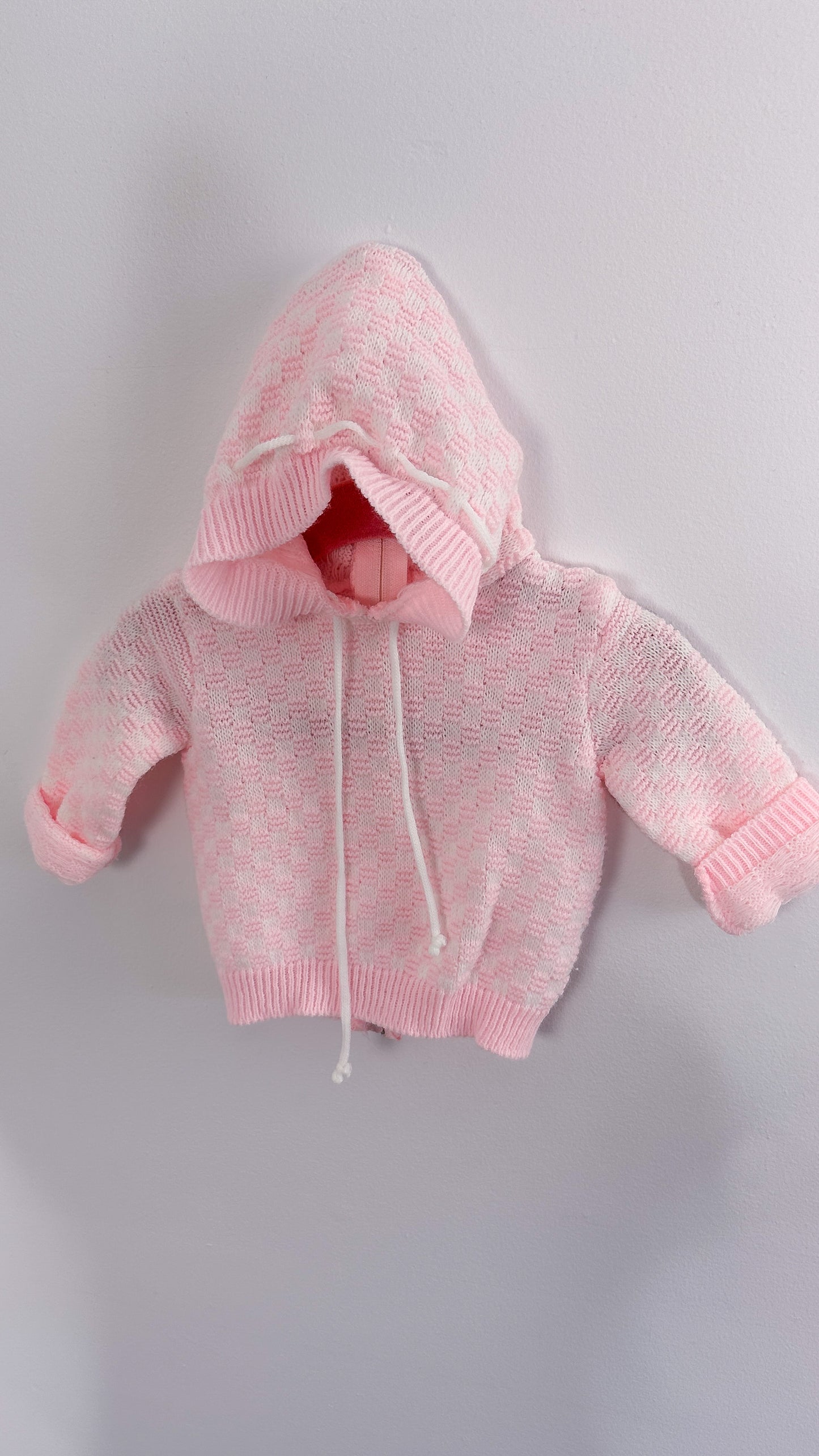 Enfants- veste en tricot rose à capuche- 3/6m