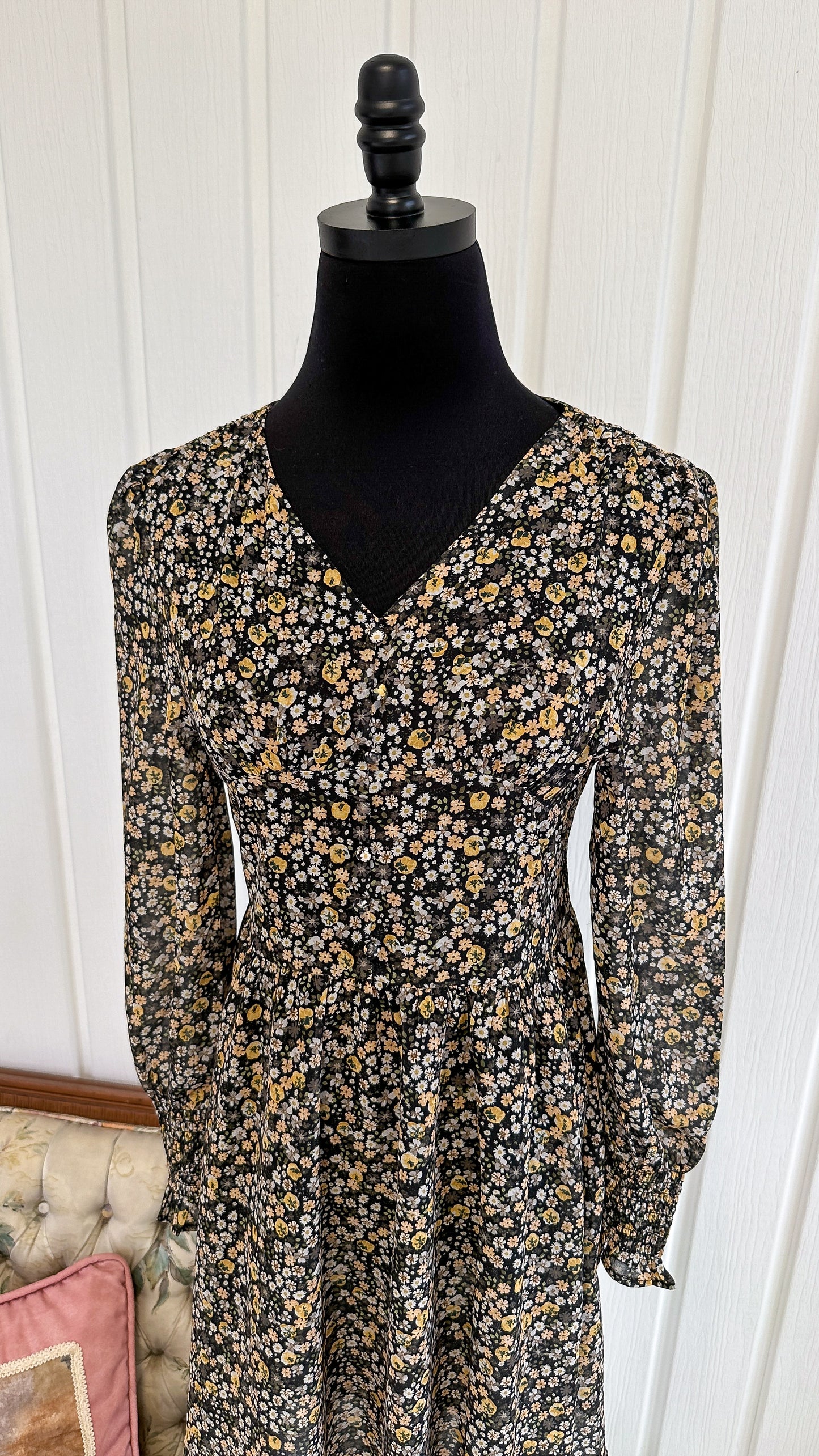 Robe fleuris verte et jaune- x-small