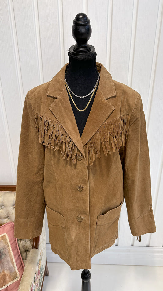 Beige Suede Fringed Jacket - L/XL