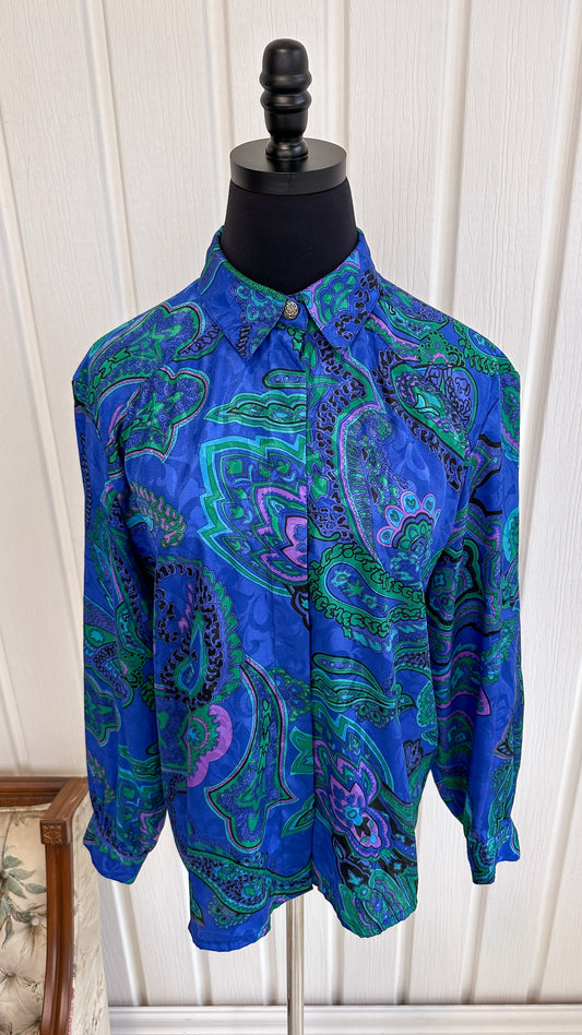 Chemisier bleu motifs paisley- large