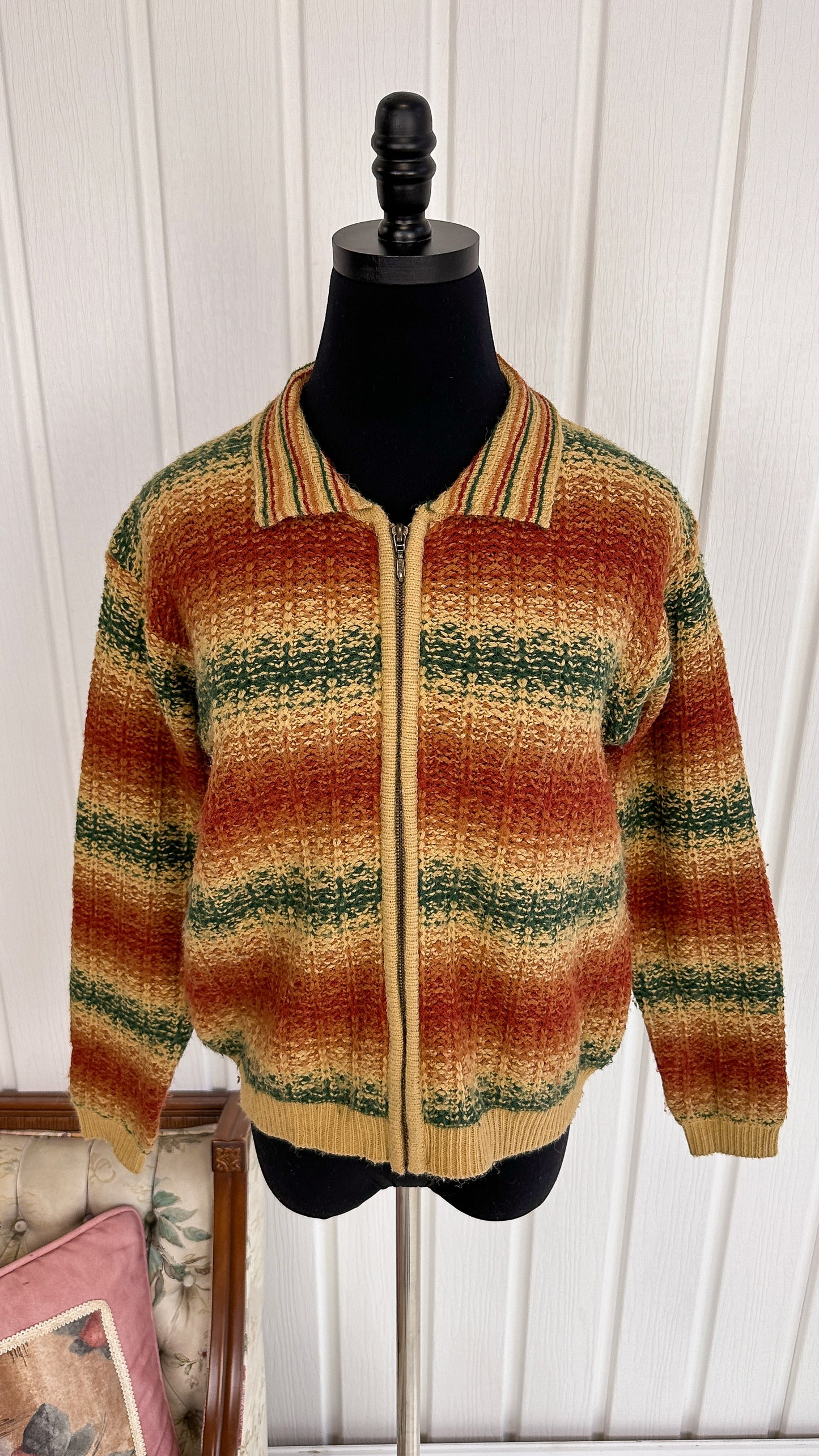 Orange Striped Soft Knit Jacket - Small