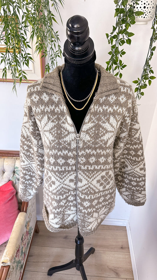 Veste en tricot beige à motifs- medium