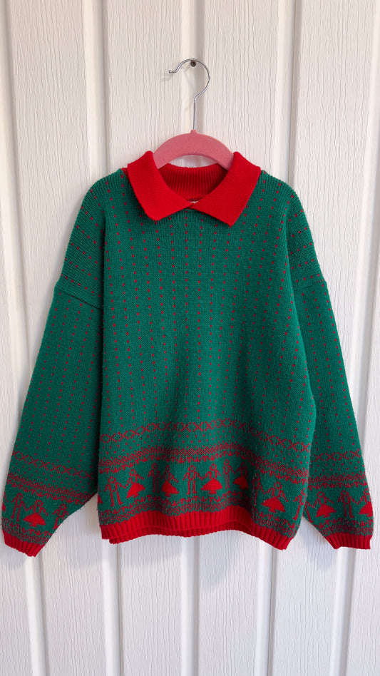 Enfants- Chandail tricot vert et rouge- 10ans