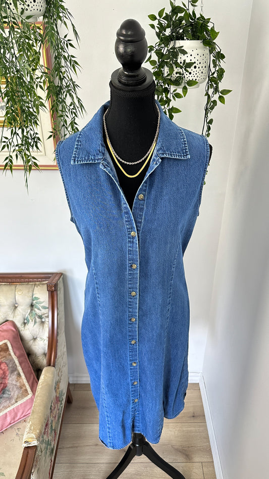 Sleeveless denim shirt dress - large