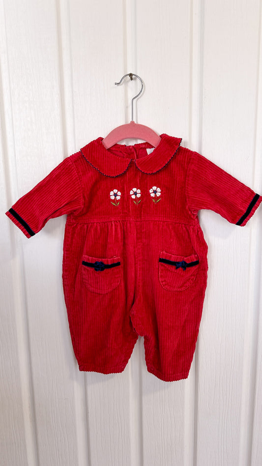 Children - red floral corduroy jumpsuit - 6m