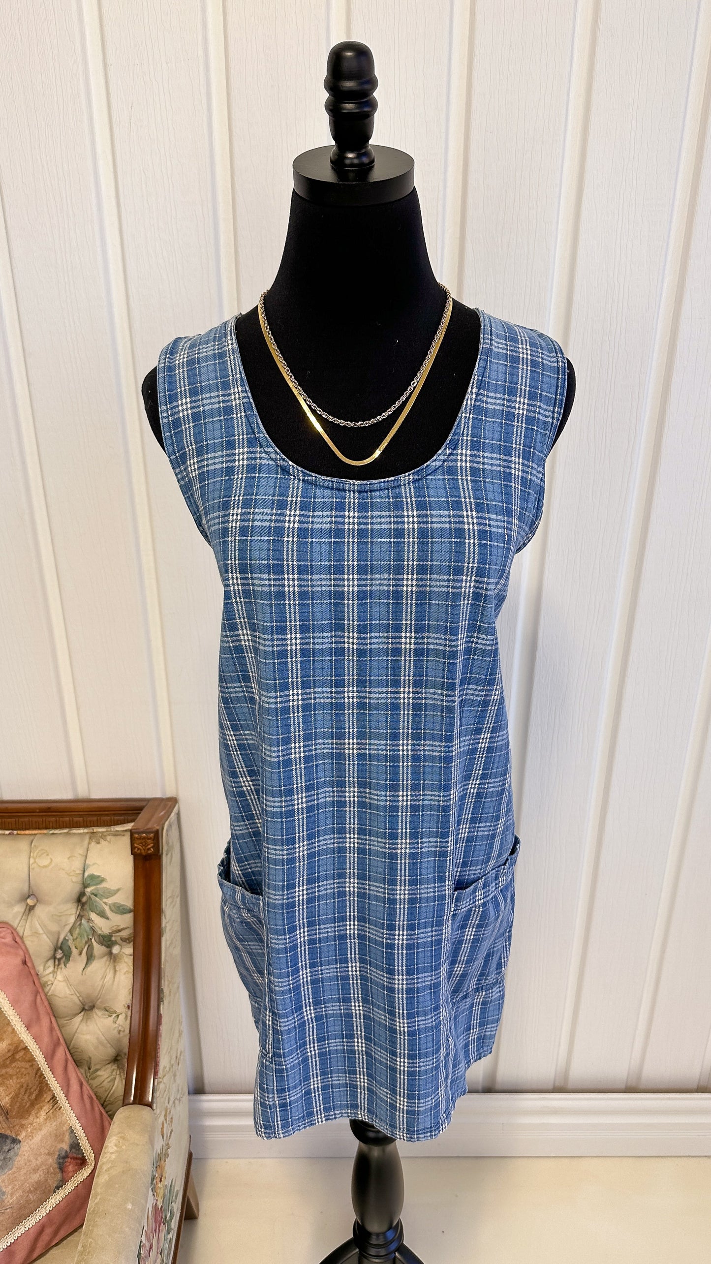 Blue and white plaid dress - medium