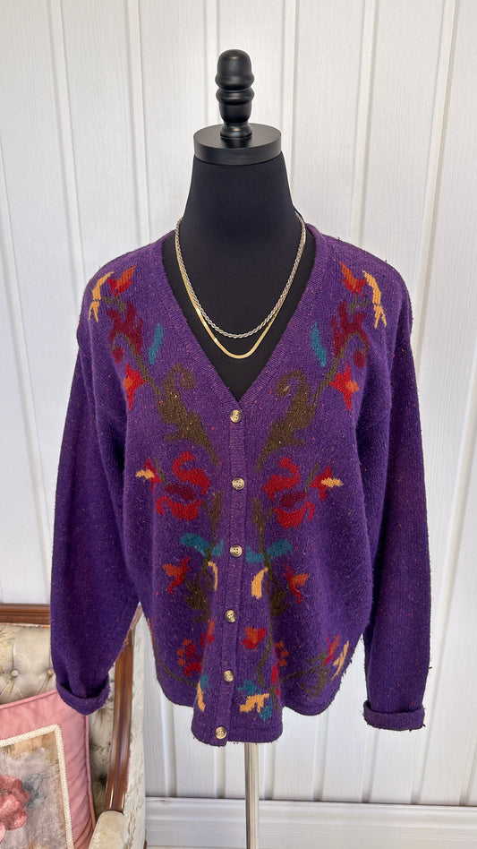 Purple Speckled Knit Cardigan - Large