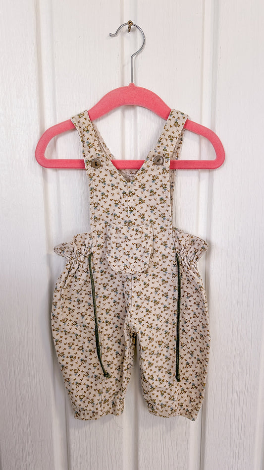 Children - Beige corduroy overalls with blue flowers - 3m