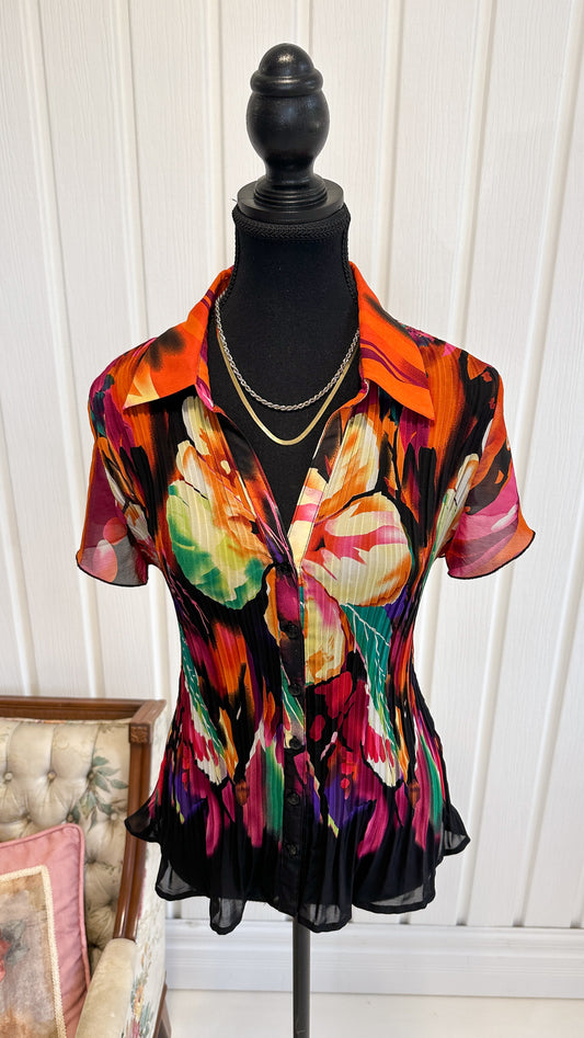 Tropical floral accordion blouse - medium