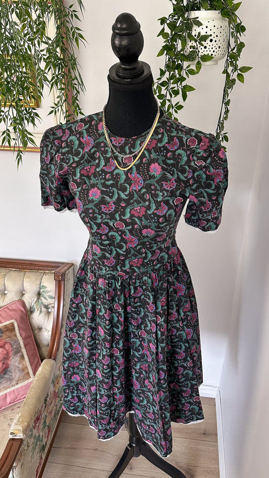 Black dress with pink flowers - x-small