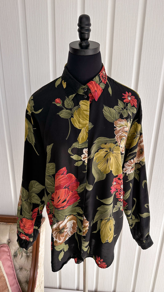 Black floral blouse - large