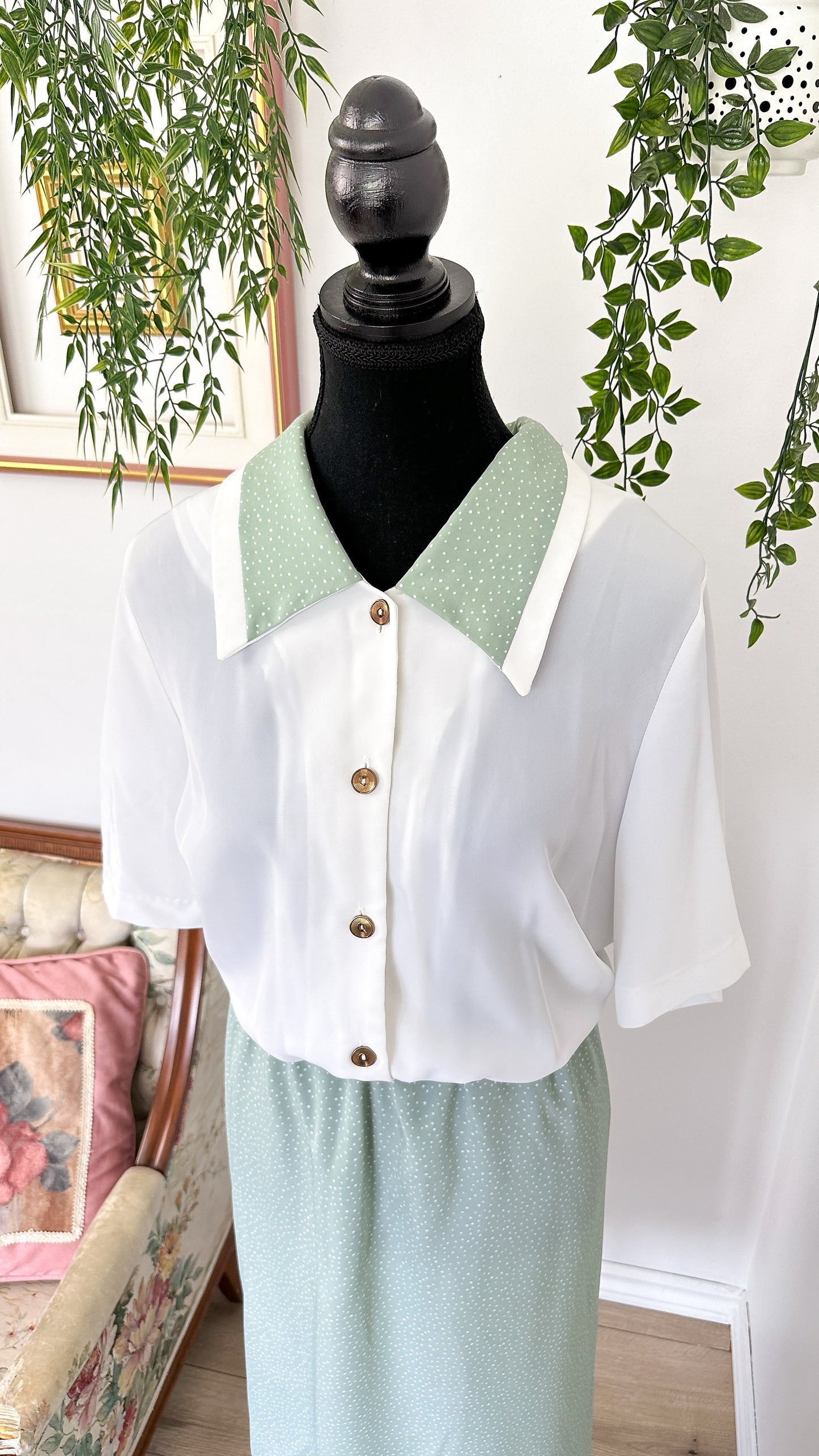 Robe blanche et vert menthe -taille plus