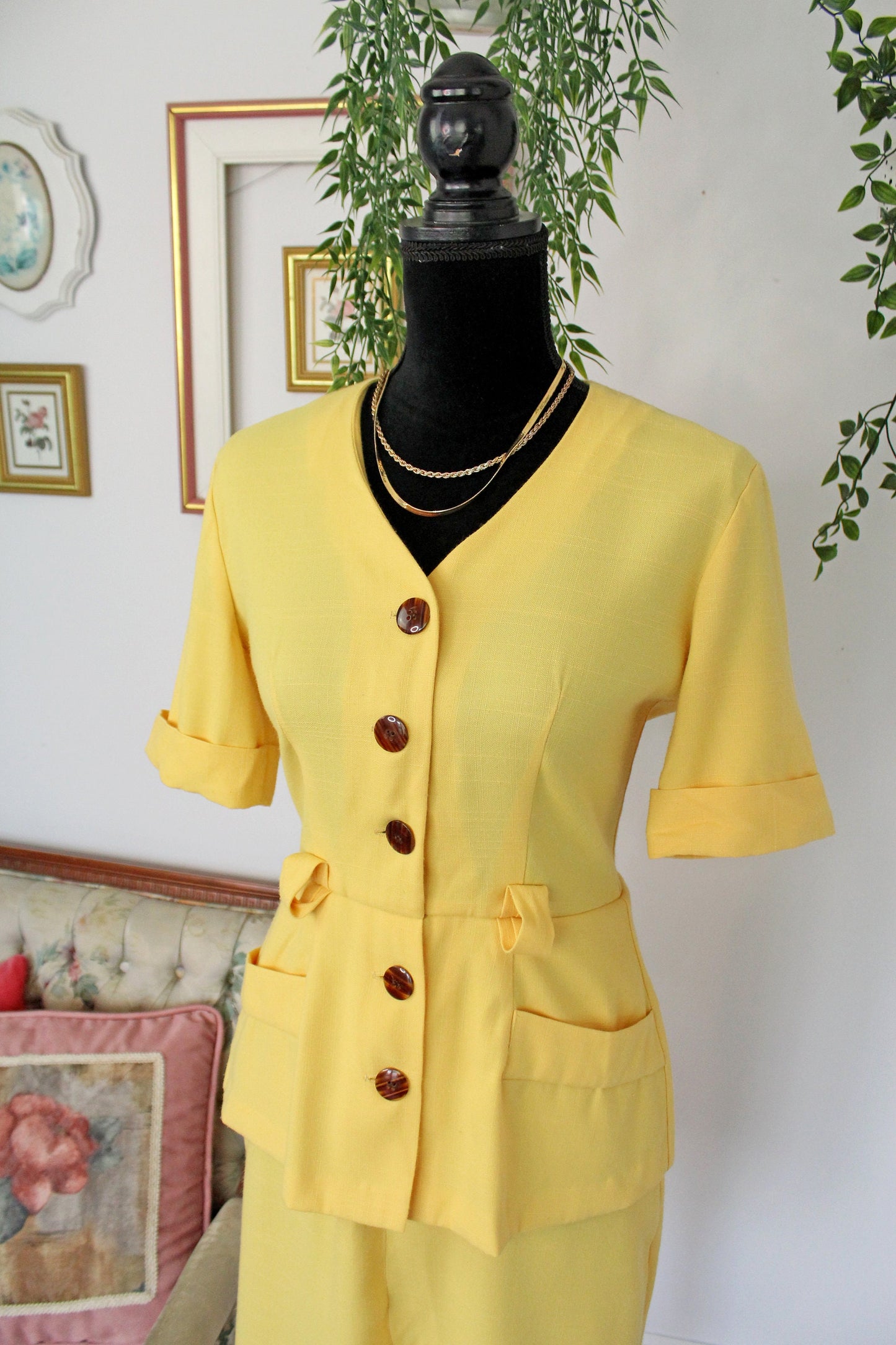 Robe veston jaune à boutons brun - medium