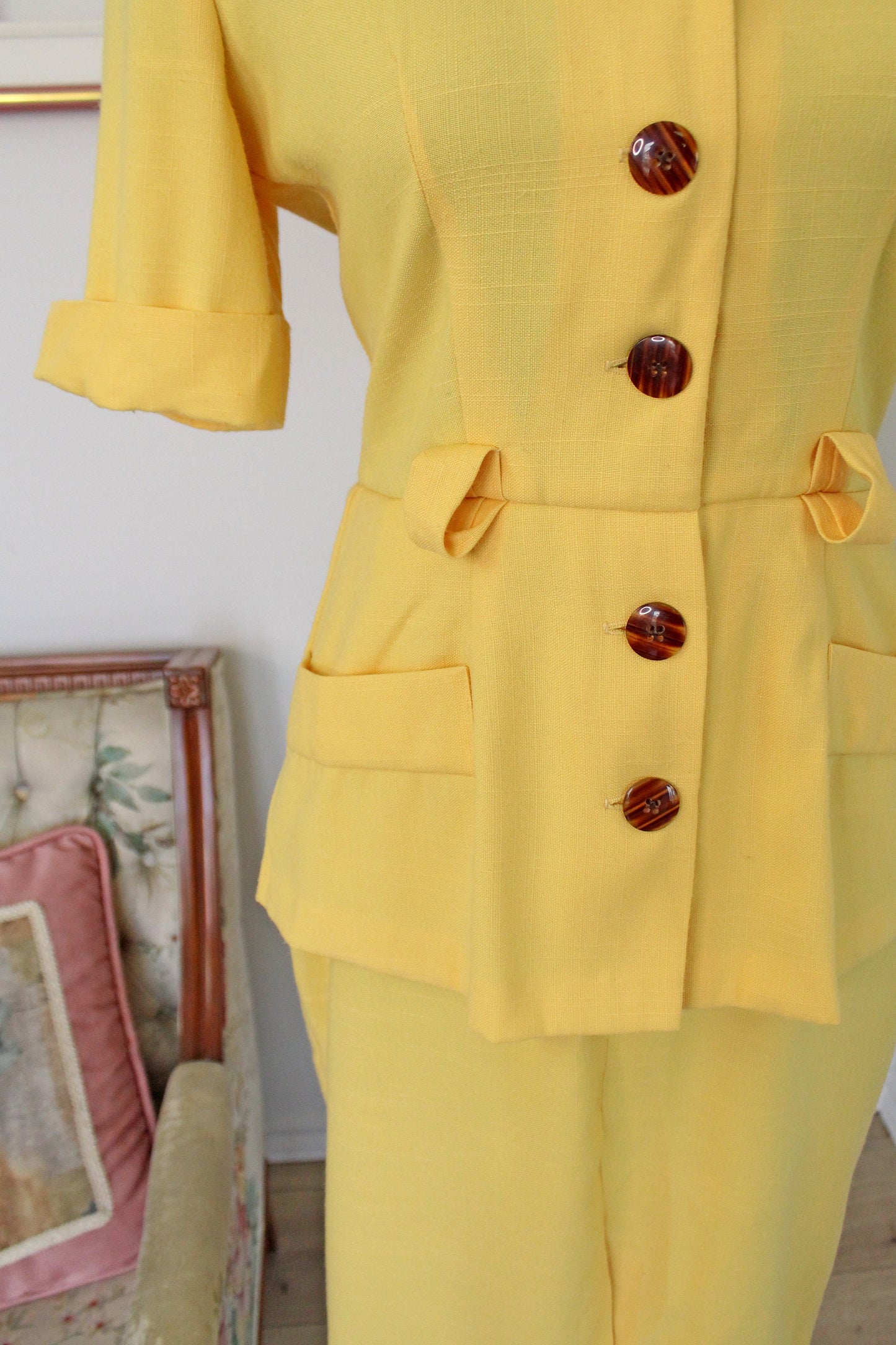 Robe veston jaune à boutons brun - medium