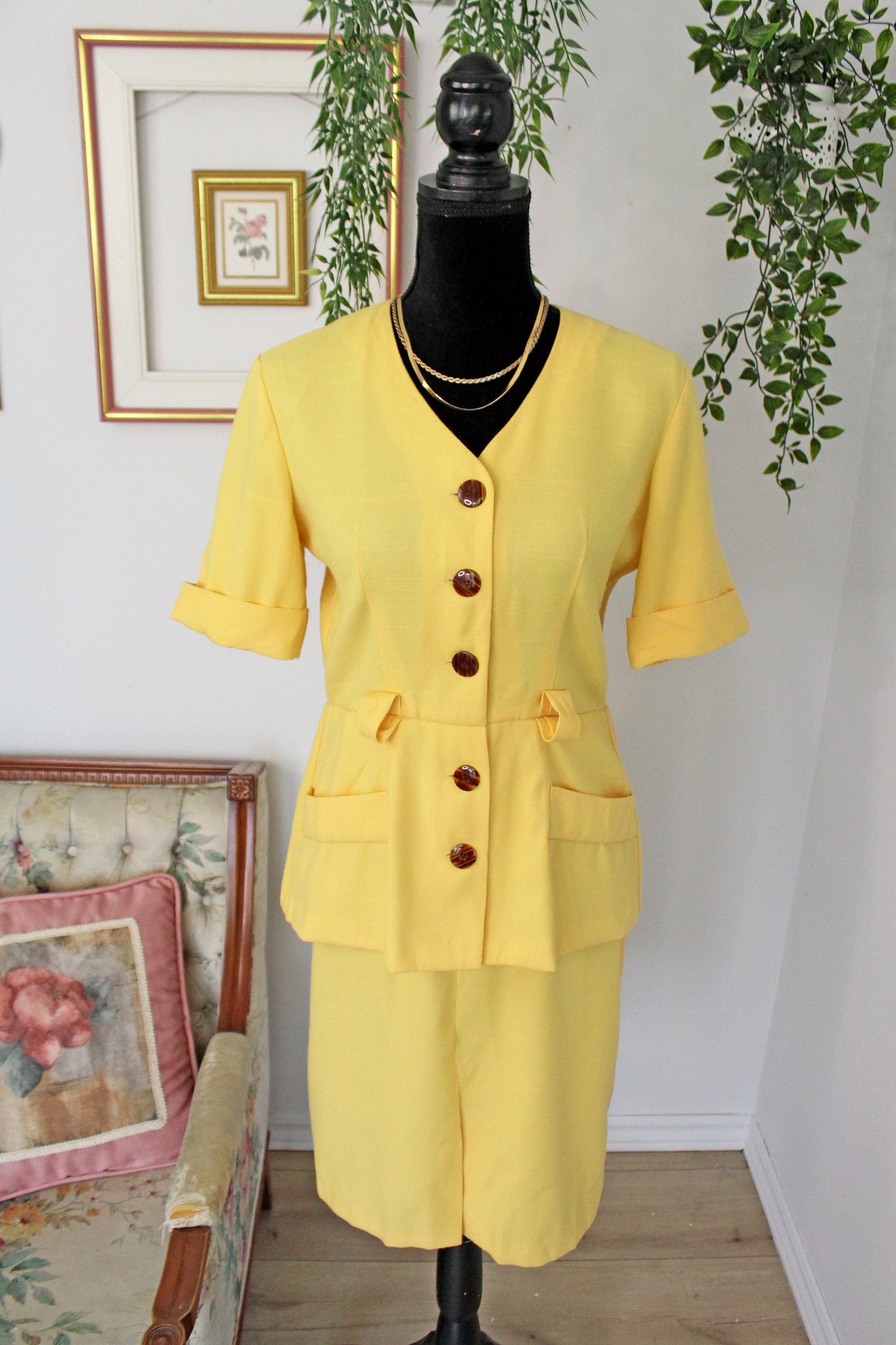 Robe veston jaune à boutons brun - medium