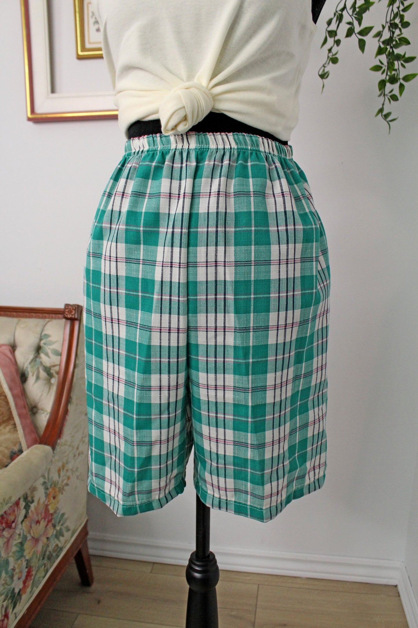 Turquoise plaid Bermuda shorts - small