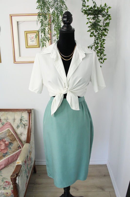 Mint green silk skirt- small