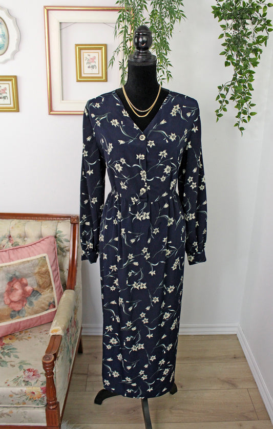 Blue floral dress with buttons - medium