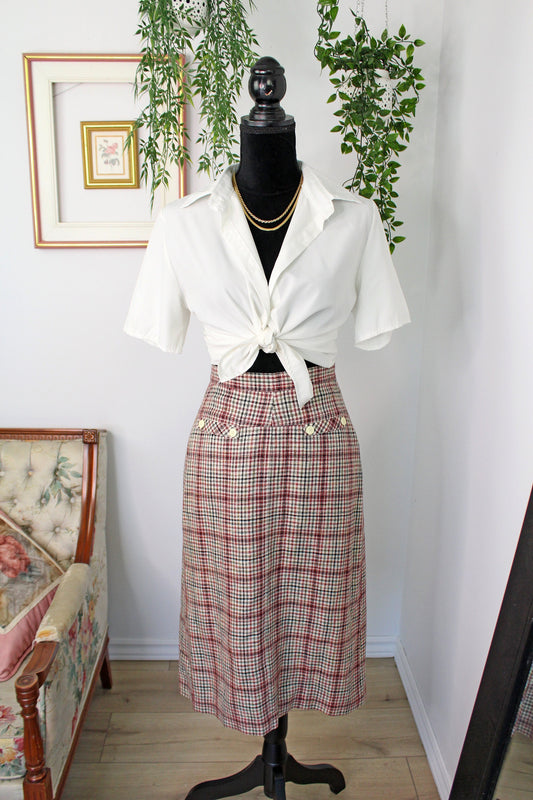 Beige and red plaid skirt - small