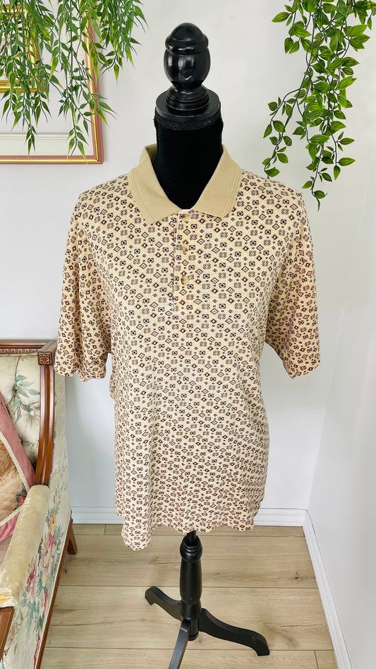 Beige patterned polo-style t-shirt - x-large