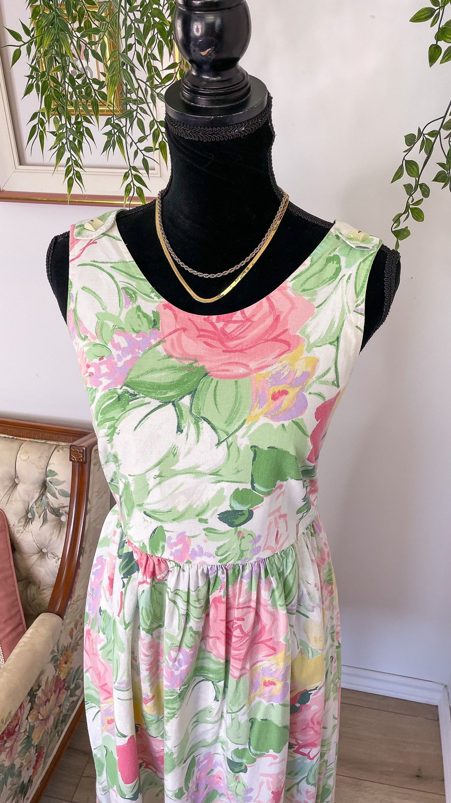 Pastel floral white dress - medium