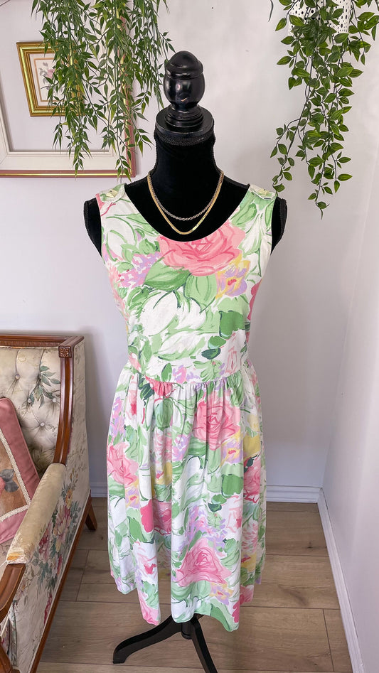 Pastel floral white dress - medium