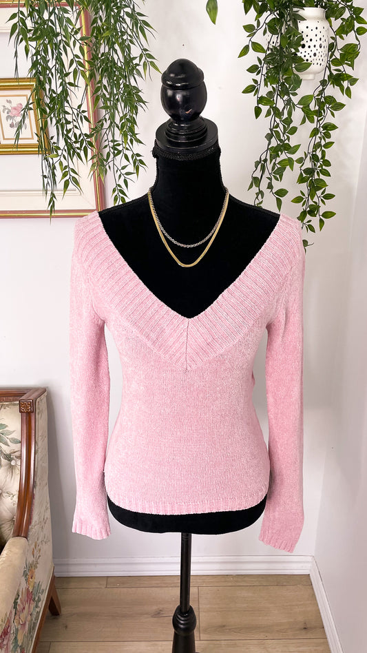 Chandail rose tricot en velours - small